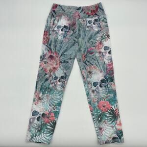EVCR Skull Print Mid Rise Athletic Legging Women Size S Brushed Capri Whimsygoth